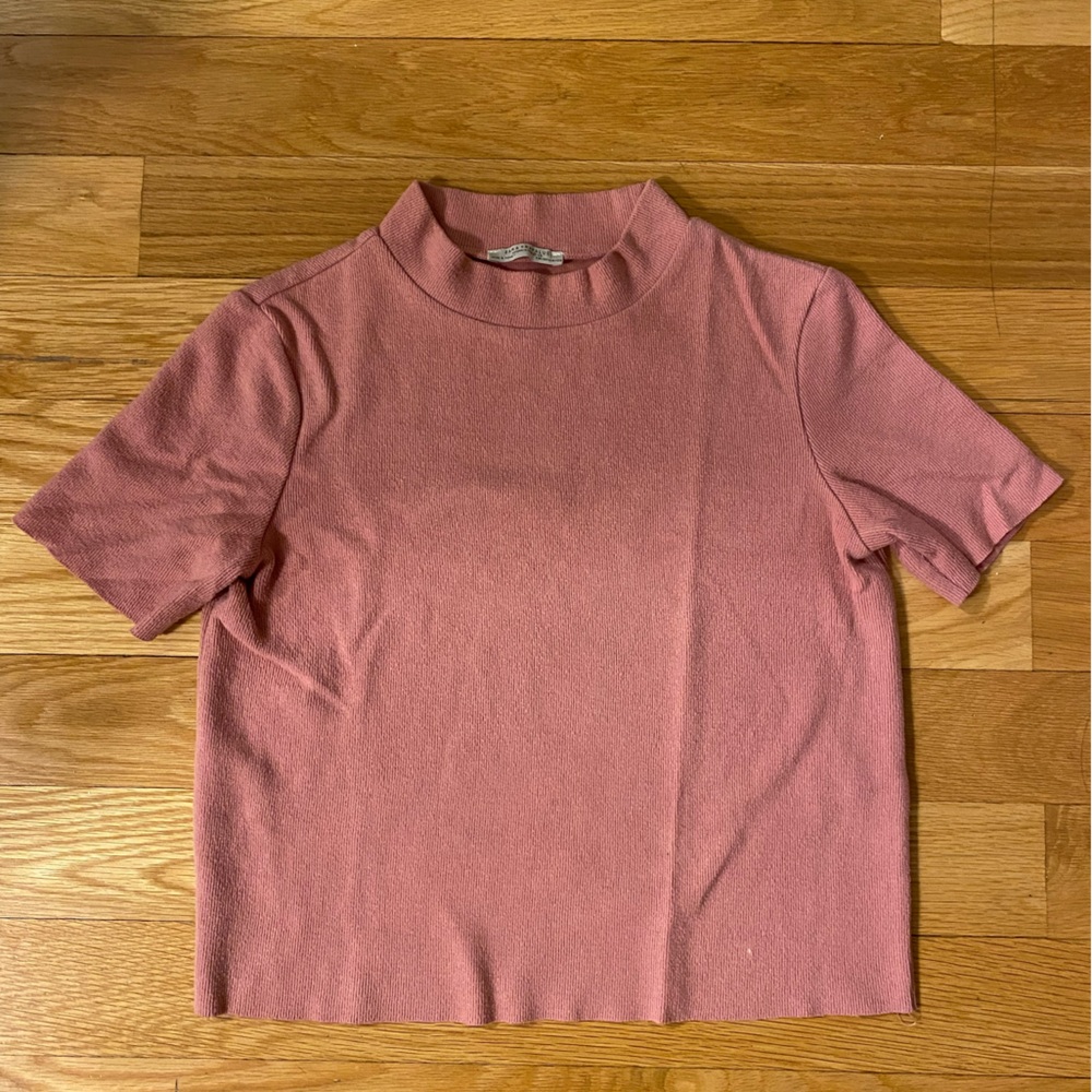 Zara Trafaluc Dusty Rose Mockneck Short Sleeve Knit